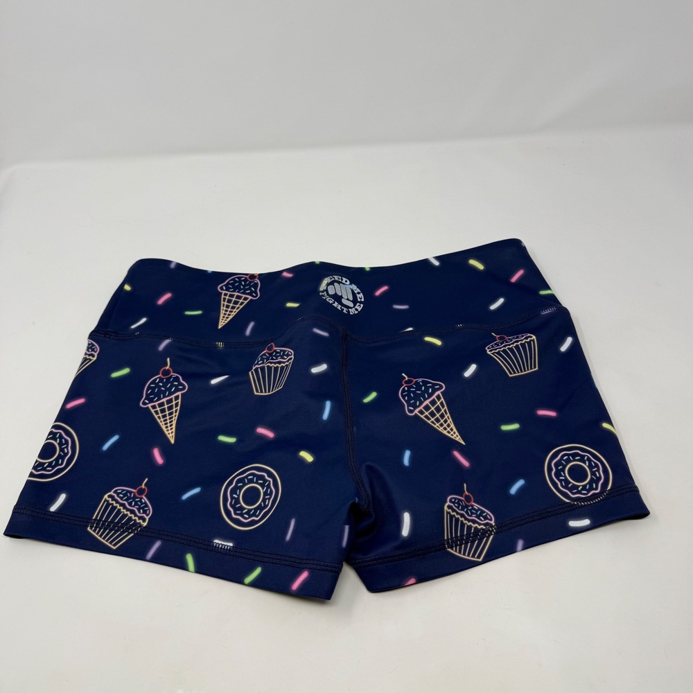 Feed Me Fight Me Womens Small Navy Neon Dessert Sprinkle Athletic Workout Shorts